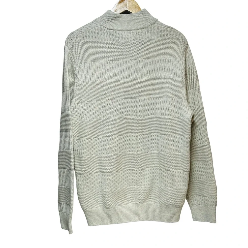 Chaps Mens Quarter Zip Pullover Sweater Cream Textured Cotton XL‎